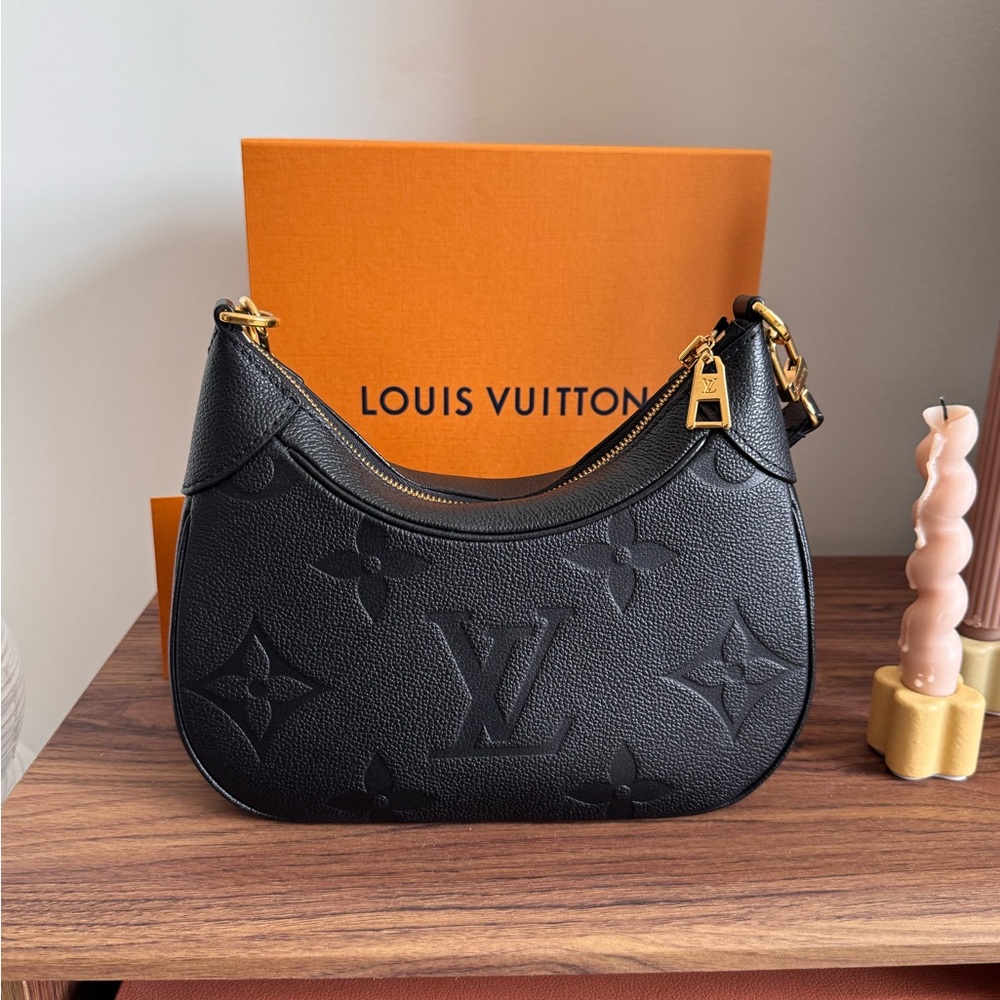 Louis Vuitton Black Embossed Monogram Shoulder Bag with Gold Hardware - Picture 2 of 13